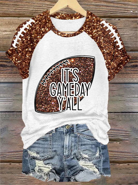 Women's It's Gameday Y'all Glitter Print Football Fans Gameday Casual Tee