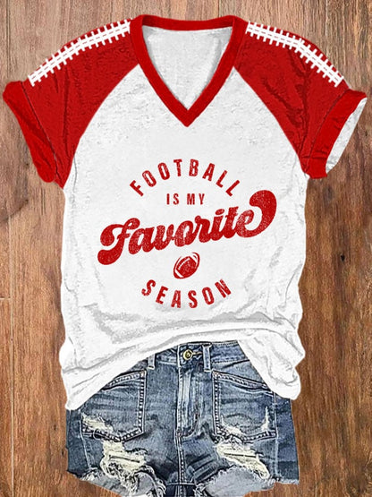 🔥Buy 2 Get 5% Off🔥Women's Football Fans Lovers Football Is My Favorite Season Casual V-Neck Tee