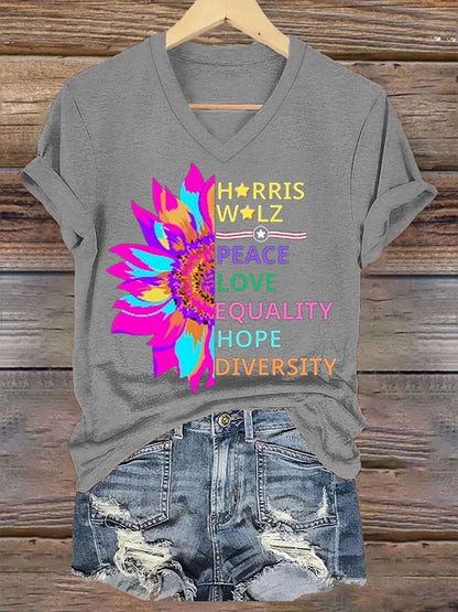 Women's Peace Love Equality Hope Diversity V-Neck Tee