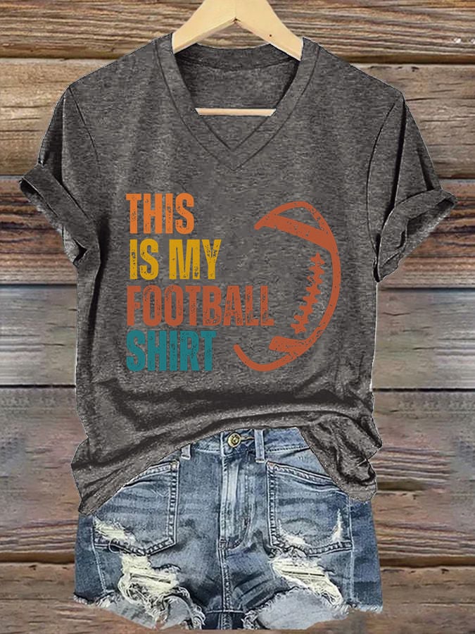 🔥Buy 2 Get 5% Off🔥Women's This Is My Football Shirt Printed Casual V-Neck T-Shirt