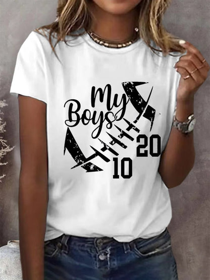 Women's My boys Football Two Players Sons Round Neck T-Shirt