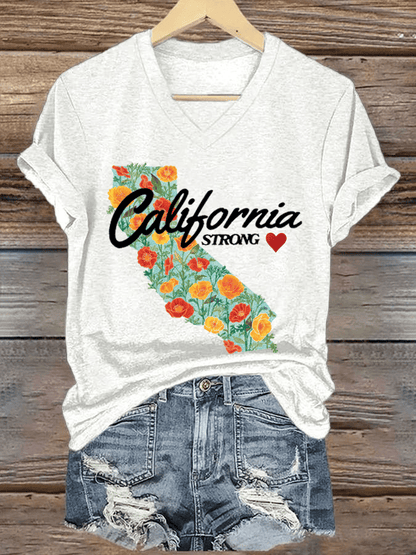 Women's California Strong Print V-Neck T-Shirt