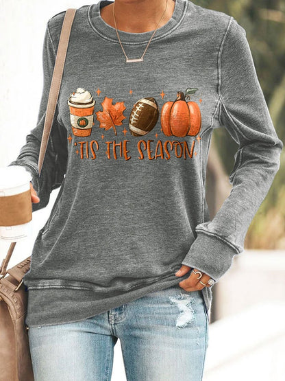 🔥Buy 2 Get 5% Off🔥Football Tis The Season Pumpkin Maple Leaf Print Sweatshirt