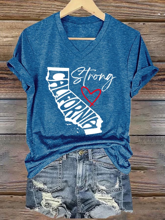 Women's California Strong Printed V-Neck T-Shirt