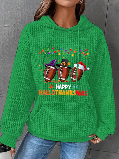 Women's Happy Hallothanksmas Football Waffle Hoodie