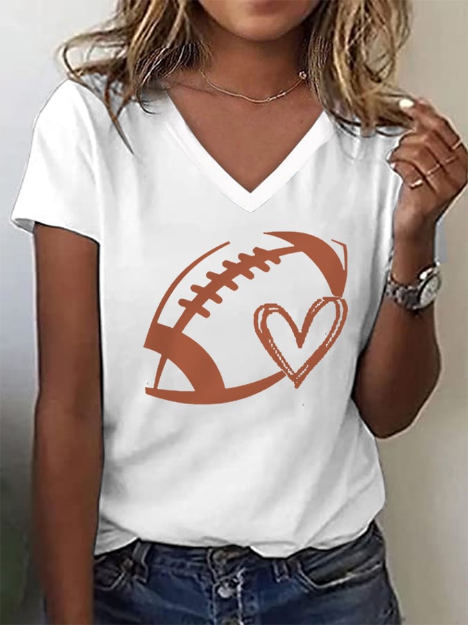 Women's Football Lovers Fans Gameday Casual V-Neck Tee