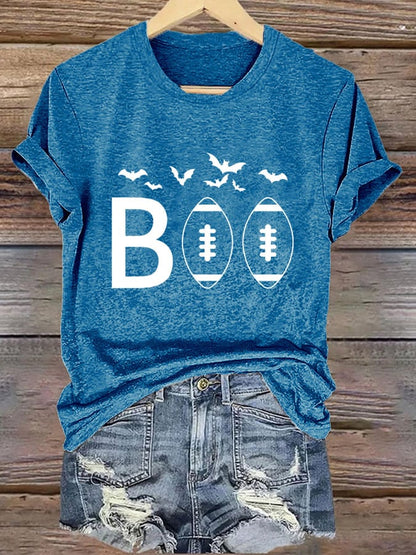 Retro Halloween Football Boo Print T-Shirt