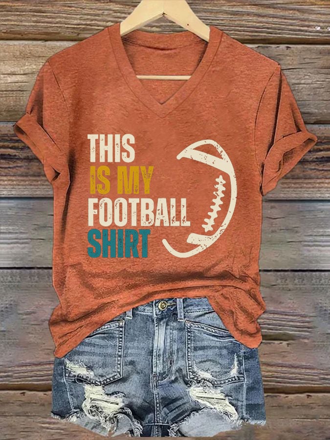 🔥Buy 2 Get 5% Off🔥Women's This Is My Football Shirt Printed Casual V-Neck T-Shirt