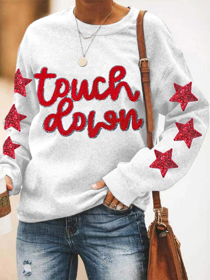 Women's Football Fans Touchdown Season Glitter Stars Print Casual Sweatshirt