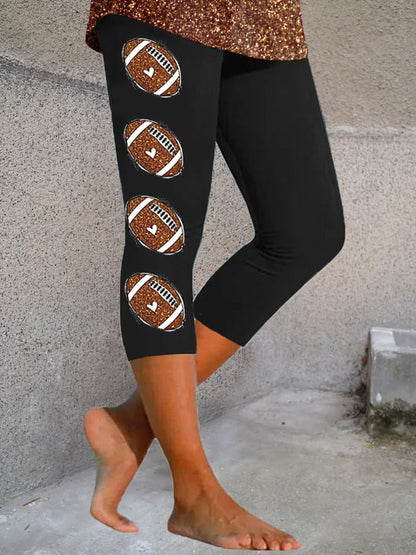 Women's Glitter Football Print Football Fans Gameday Cropped Leggings