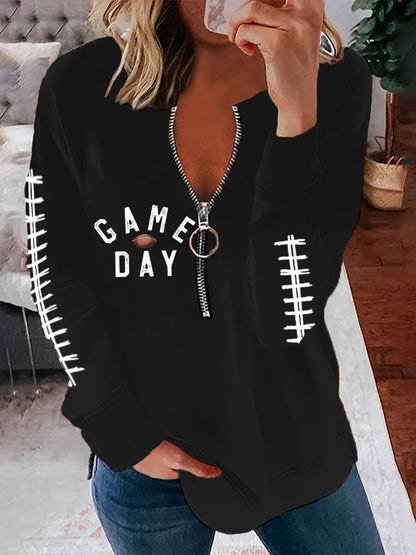 🔥Buy 2 Get 5% Off🔥Women's American Football Game Day Print Zip Neck Sweatshirt