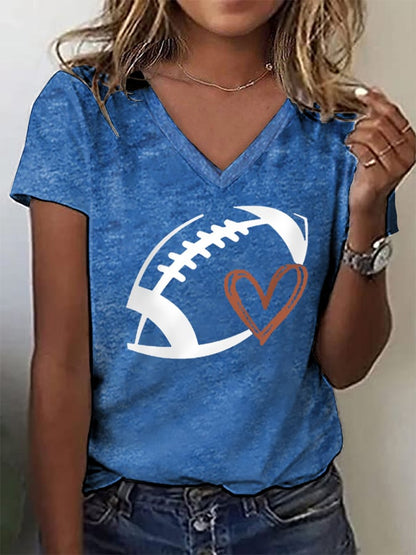 Women's Football Lovers Fans Gameday Casual V-Neck Tee