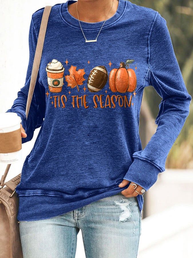 🔥Buy 2 Get 5% Off🔥Football Tis The Season Pumpkin Maple Leaf Print Sweatshirt