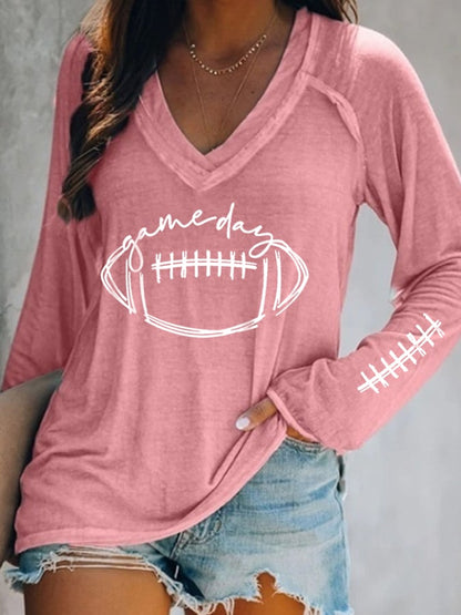 🔥Buy 2 Get 5% Off🔥Women's Gameday Football Lover Casual V-Neck Long-Sleeve T-Shirt