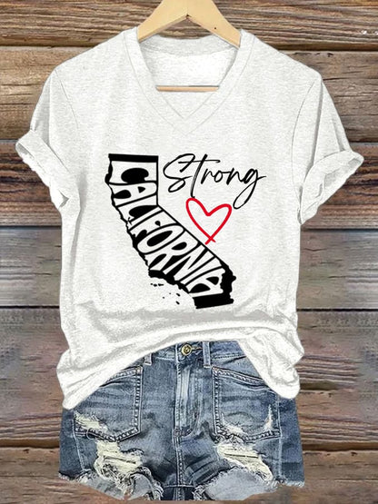 Women's California Strong Printed V-Neck T-Shirt