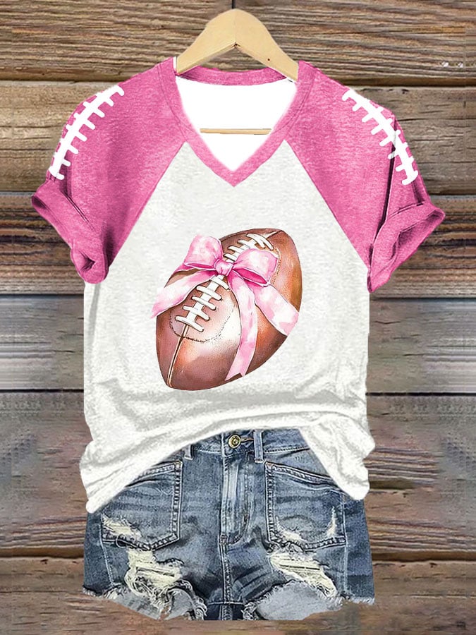 Women's Football Print V-Neck T-Shirt