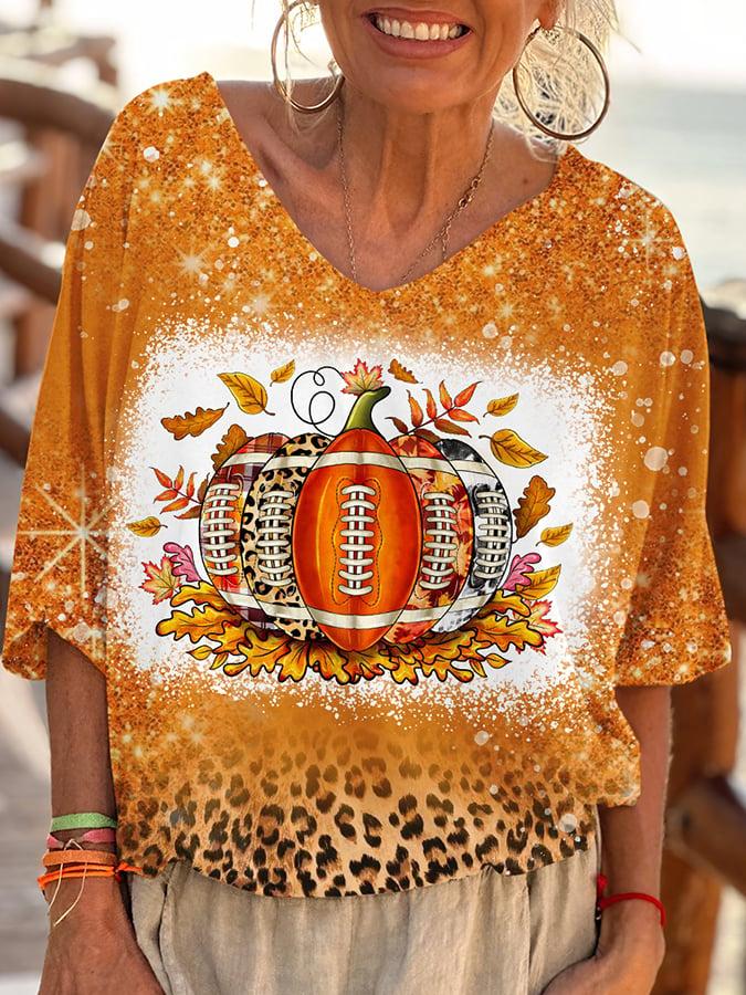 🔥Buy 2 Get 5% Off🔥Women's Autumn Football Pumpkin Print T-Shirt