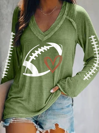 Women's Football Lover Casual V-Neck Long-Sleeve T-Shirt