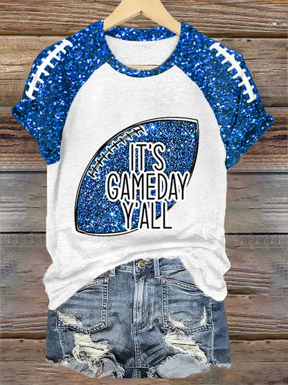 Women's It's Gameday Y'all Glitter Print Football Fans Gameday Casual Tee