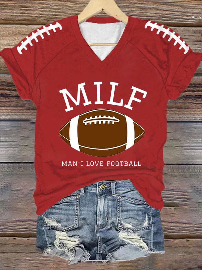 🔥Buy 2 Get 5% Off🔥Women's MILF Man I Love Football Gameday Casual V-Neck Tee