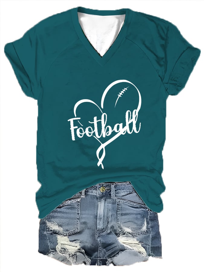 Women's Football Heart Print Casual T-Shirt