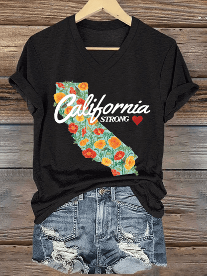 Women's California Strong Print V-Neck T-Shirt