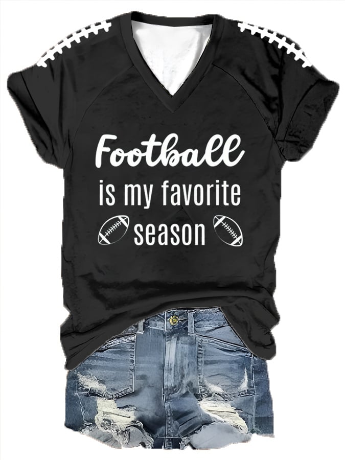 Women's  Football Is My Favorite Season Print Casual T-Shirt