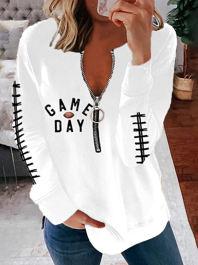 🔥Buy 2 Get 5% Off🔥Women's American Football Game Day Print Zip Neck Sweatshirt