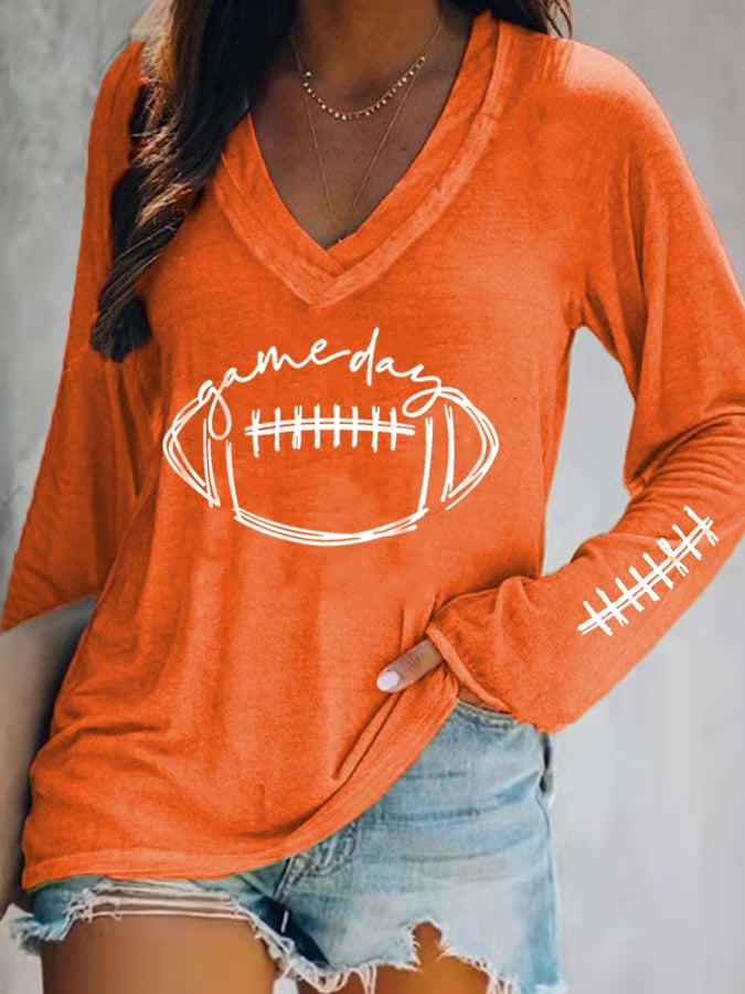 🔥Buy 2 Get 5% Off🔥Women's Gameday Football Lover Casual V-Neck Long-Sleeve T-Shirt