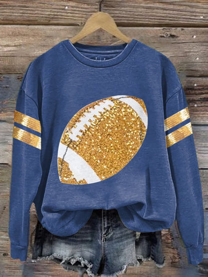 Women's Sequins Football Print Casual Sweatshirt