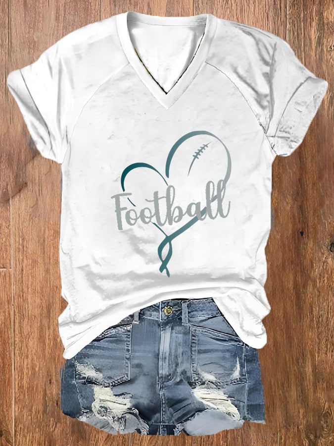 Women's Football Heart Print Casual T-Shirt