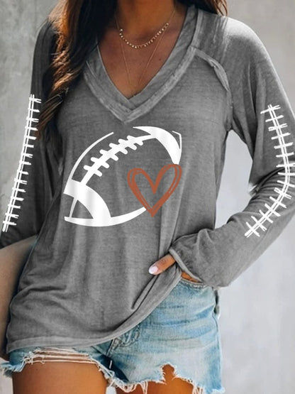 Women's Football Lover Casual V-Neck Long-Sleeve T-Shirt