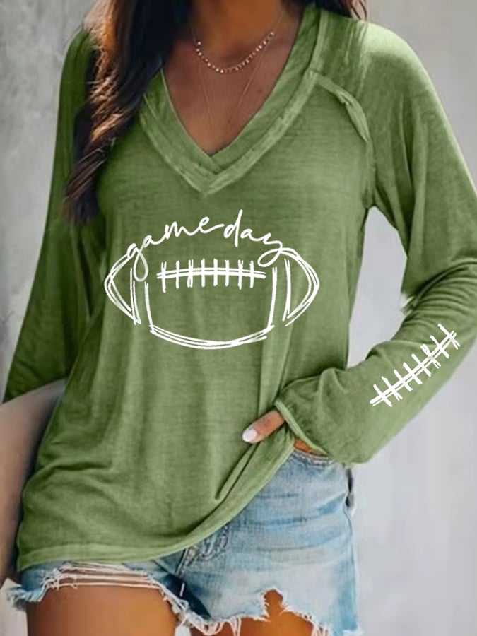 🔥Buy 2 Get 5% Off🔥Women's Gameday Football Lover Casual V-Neck Long-Sleeve T-Shirt