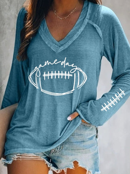 🔥Buy 2 Get 5% Off🔥Women's Gameday Football Lover Casual V-Neck Long-Sleeve T-Shirt