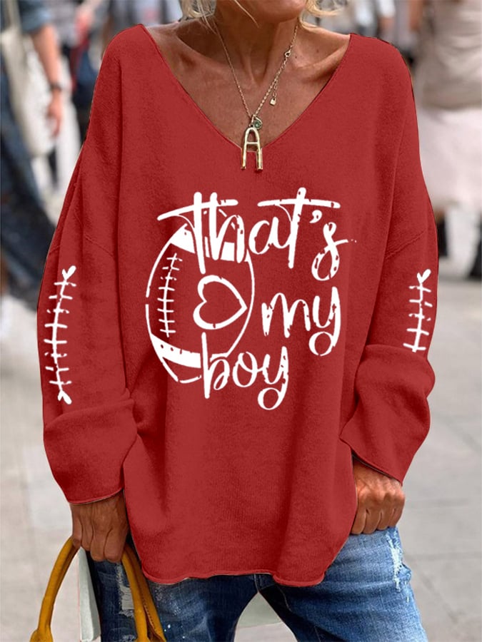 Women's Football That's My Boy Casual V-Neck Top