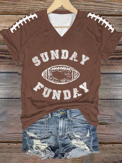 🔥Buy 2 Get 5% Off🔥Women's Sunday Funday Football Fans Lovers Gameday Casual V-Neck Tee