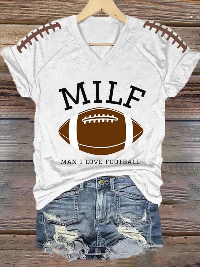 🔥Buy 2 Get 5% Off🔥Women's MILF Man I Love Football Gameday Casual V-Neck Tee