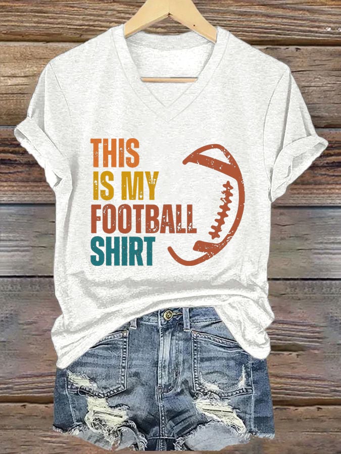 🔥Buy 2 Get 5% Off🔥Women's This Is My Football Shirt Printed Casual V-Neck T-Shirt