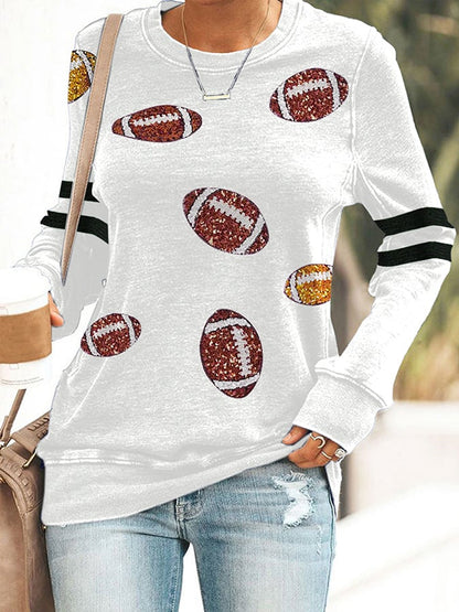 Women's Sequined Football Print Sweatshirt