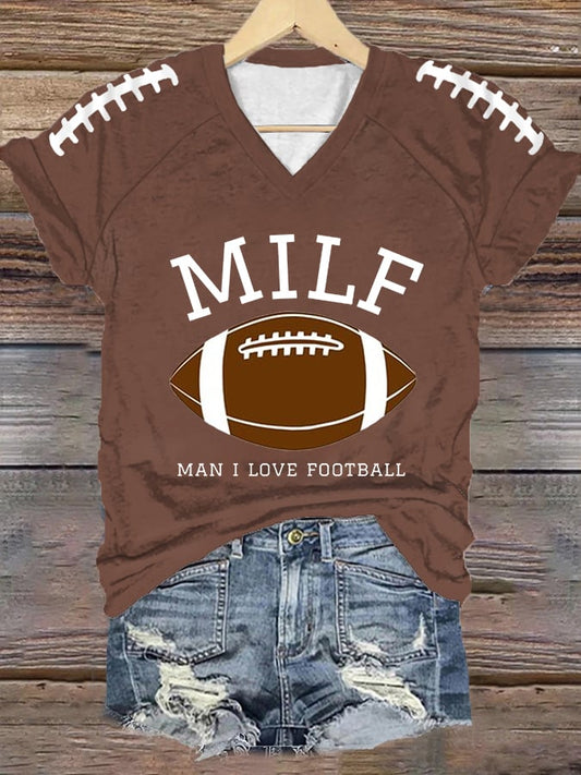 🔥Buy 2 Get 5% Off🔥Women's MILF Man I Love Football Gameday Casual V-Neck Tee