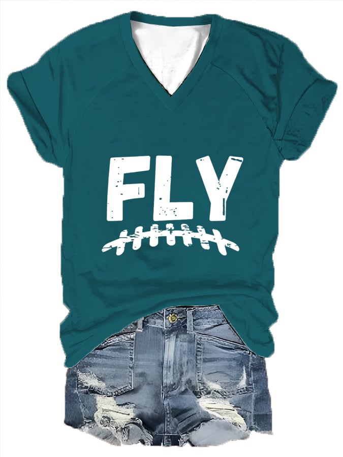 Women's Fly Football Print Casual T-Shirt