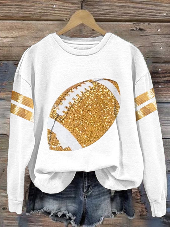 Women's Sequins Football Print Casual Sweatshirt