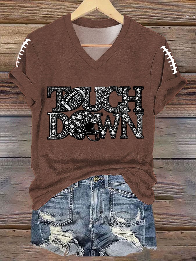 Women's Shiny Touch Down Football Print T-Shirt