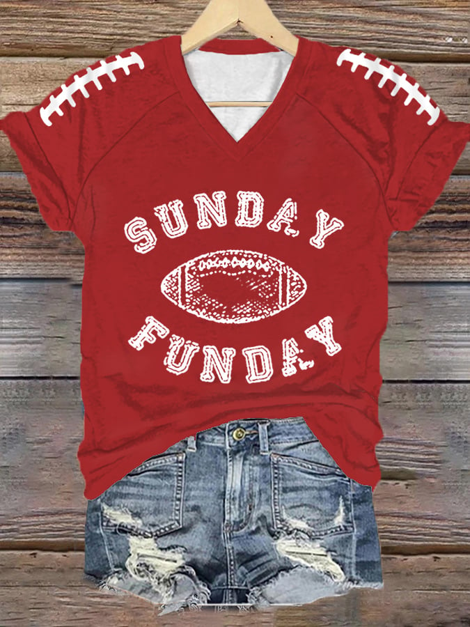 🔥Buy 2 Get 5% Off🔥Women's Sunday Funday Football Fans Lovers Gameday Casual V-Neck Tee