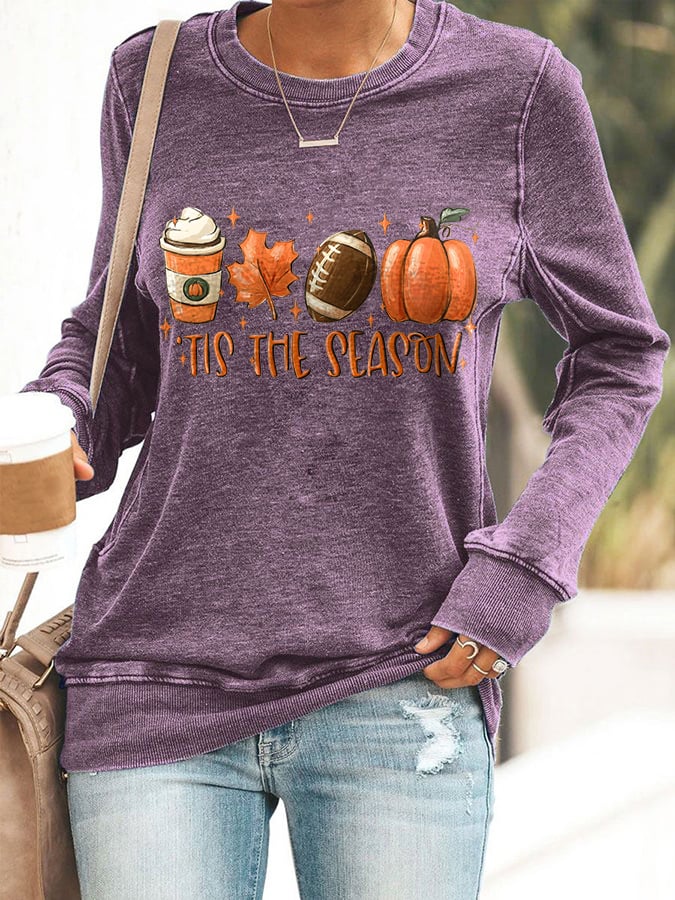 🔥Buy 2 Get 5% Off🔥Football Tis The Season Pumpkin Maple Leaf Print Sweatshirt