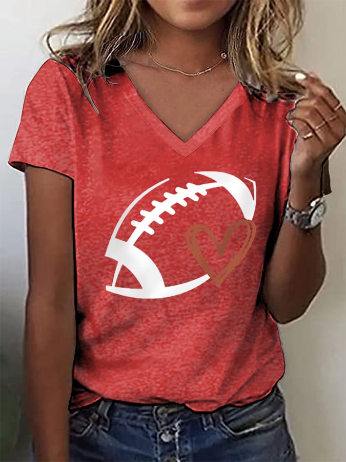 Women's Football Lovers Fans Gameday Casual V-Neck Tee