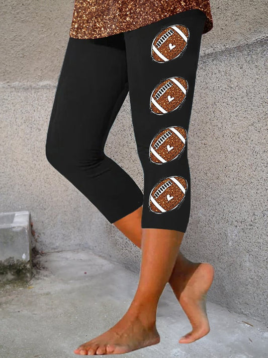 Women's Glitter Football Print Football Fans Gameday Cropped Leggings