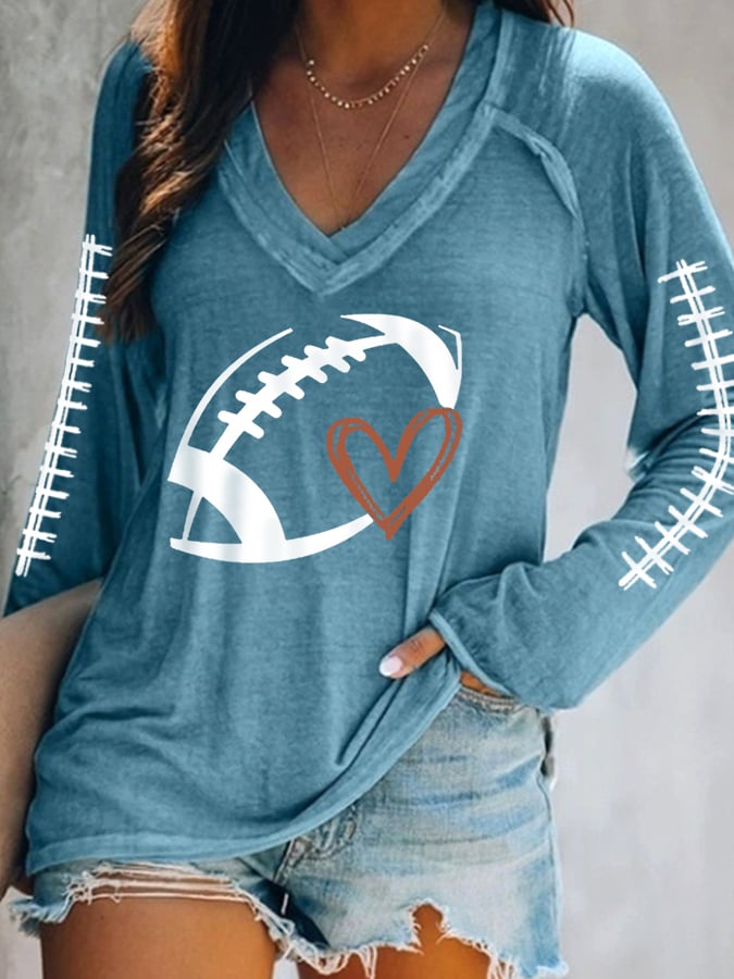 Women's Football Lover Casual V-Neck Long-Sleeve T-Shirt