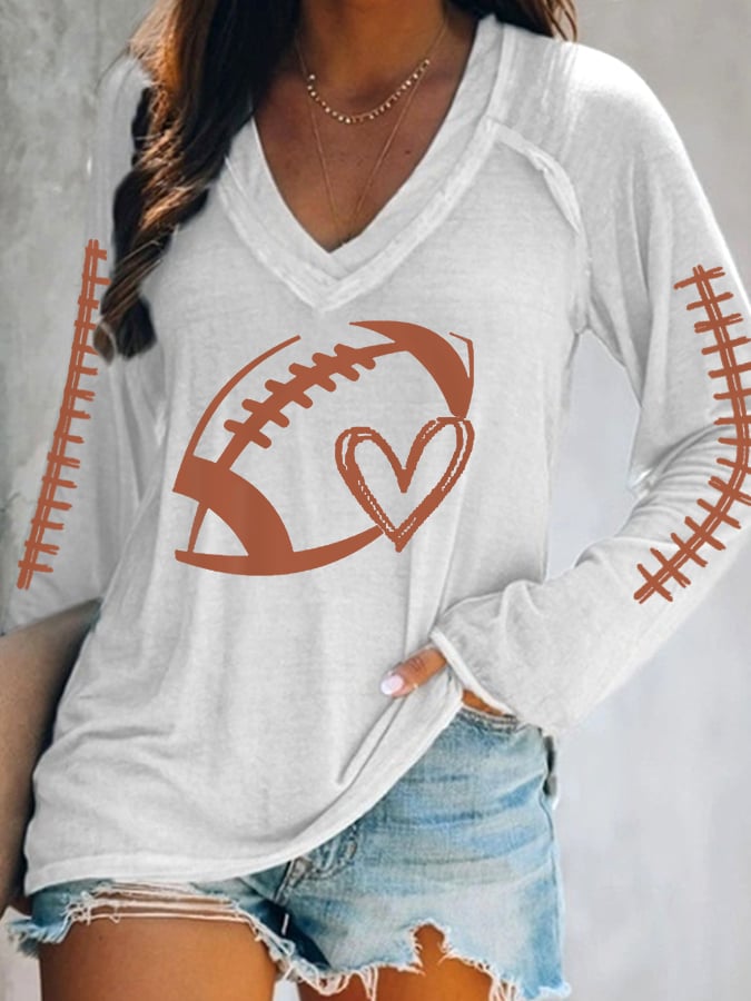 Women's Football Lover Casual V-Neck Long-Sleeve T-Shirt