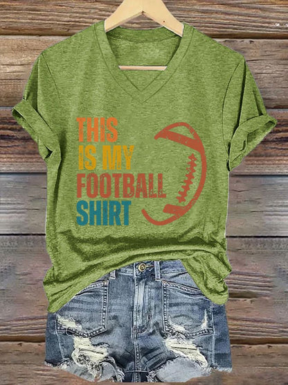 🔥Buy 2 Get 5% Off🔥Women's This Is My Football Shirt Printed Casual V-Neck T-Shirt